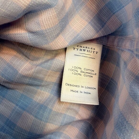 CHARLES TYRWHITT Cotton Slim Fit Dress Shirt Men's 16/33 Blue/Pink Plaid EUC - Picture 3 of 5